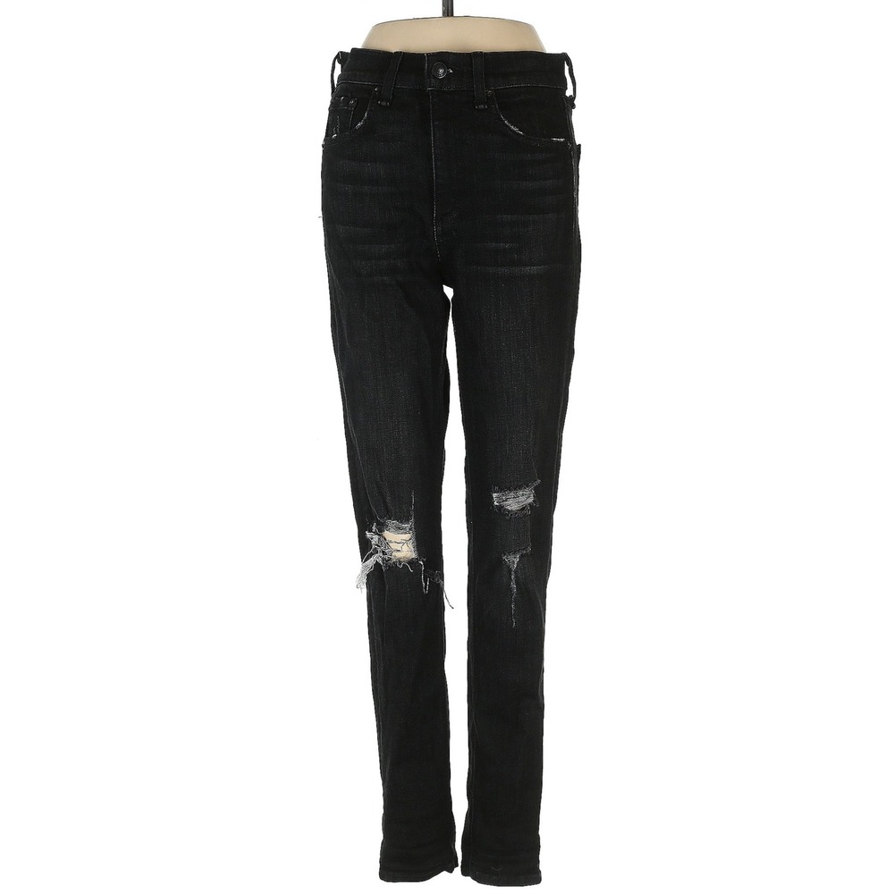 Rag & Bone Distressed Black Wash Denim Jeans Ripped Knee Slim Fit Size 25